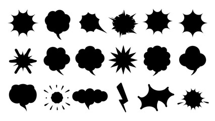 collection of Comic explosion speech bubble vector shapes, speech bubble silhouettes