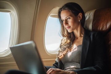 Business woman traveling by air