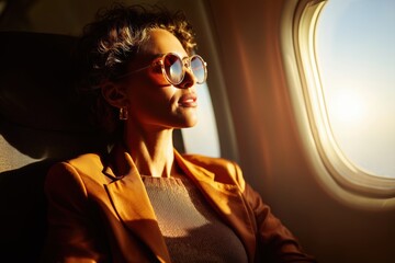 Business woman traveling by air