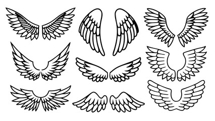 Angel Wings Vector Line Art Set