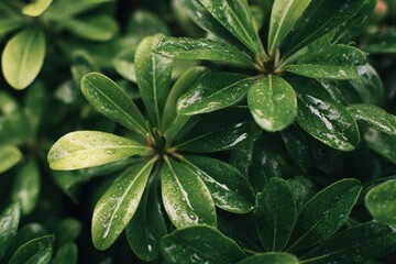 Fototapeta premium Tropical wallpaper featuring glossy green Pittosporum Tobira Nana foliage