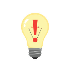 Light bulb with exclamation mark symbolizing warning. Flat vector on transparent background.