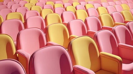 Modern Premium Empty Cinema Hall with Colorful Seats and Spatial Audio Concept for Professional Venue Marketing and Event Advertising Campaigns