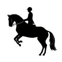 Black silhouette of a horse rearing up with a rider in equestrian attire