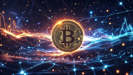 Detailed Golden Bitcoin Illustration Depicting Blockchain Networks Enabling Cryptocurrency Investment Opportunities Across Global Markets