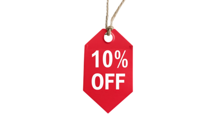A red 10 off sale tag isolated on transparent background
