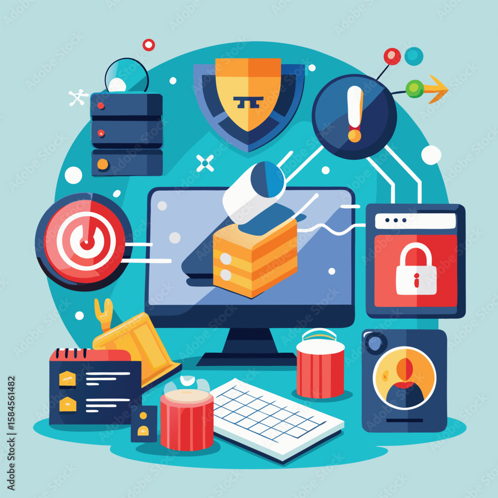 Aufkleber cybersecurity data protection network security digital shield server