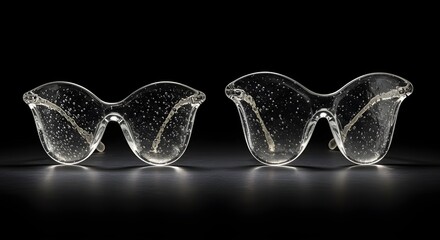 Modern glassware set on chrome kitchen shelf,