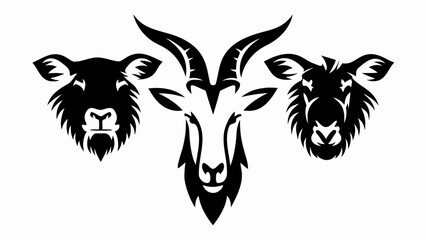 Three stylized black goat heads with prominent horns in a symmetrical arrangement design vector art
