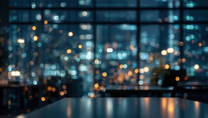 Fototapeta premium City lights blur over a table