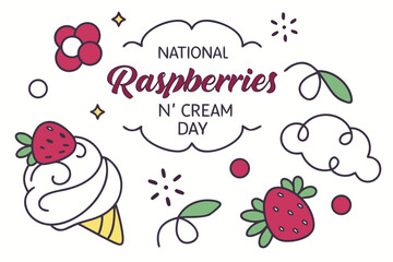 NATIONAL RASPBERRIES N’ CREAM DAY vector illustration