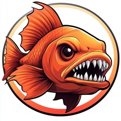 Modern mascot logo of orange piranha for cyber players, video game teams, social networks.