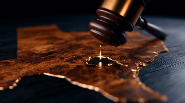 Judicial action on legal matters texas map law imagery courtroom environment close up view justice concept. Texas legal proceedings a courtroom perspective illustrating judicial process