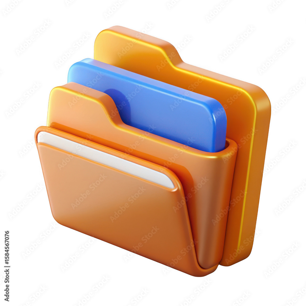 Poster 3d file folder icon with documents isolated on transparent background