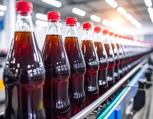 Soda bottles on a production line