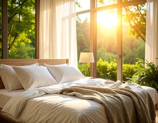 Sunny bedroom with garden view