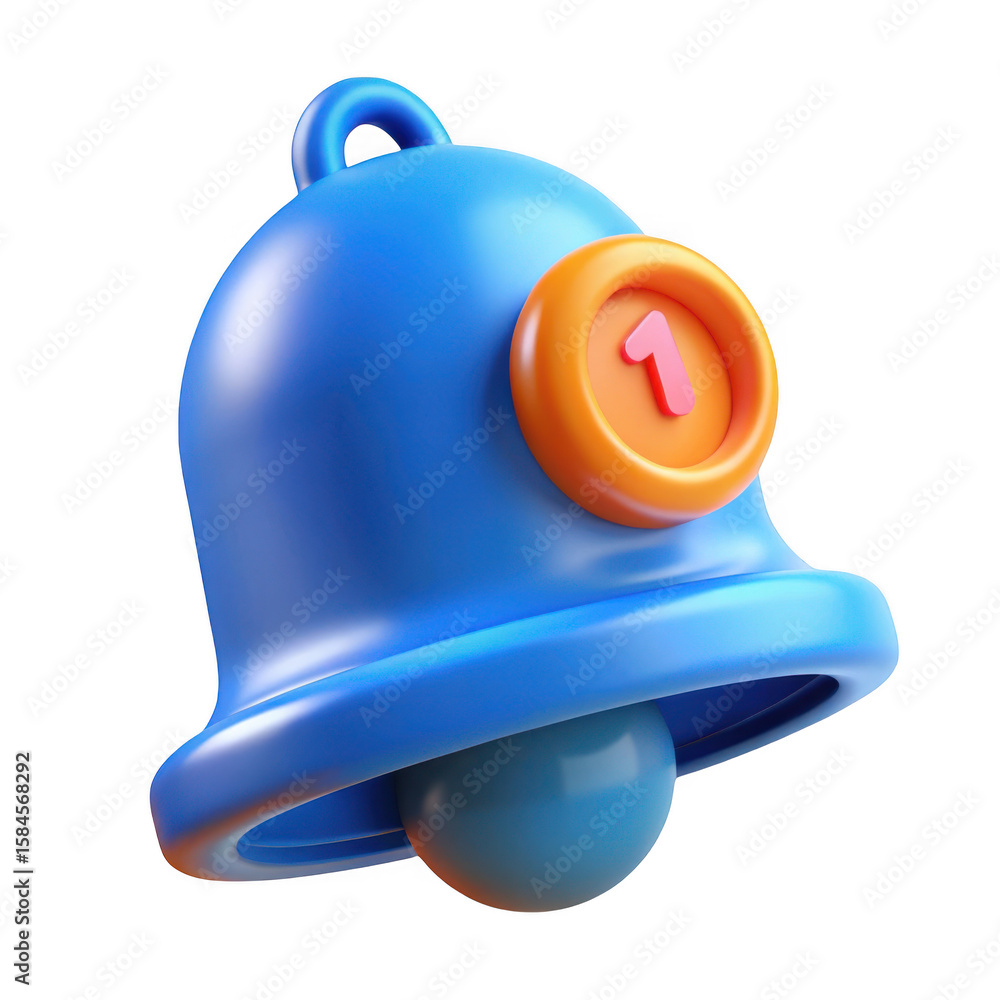Poster 3d notification bell with number 1 isolated on transparent background
