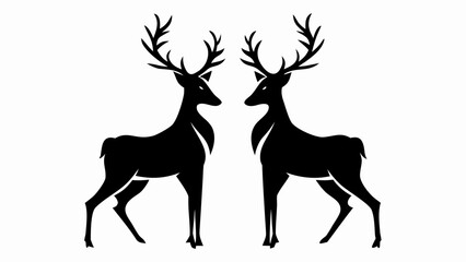 Two symmetrical deer silhouettes facing each other with detailed antlers in black and white design
