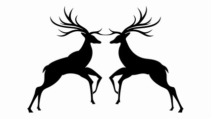 Silhouette illustration of two mirrored deer with large antlers facing each other gracefully