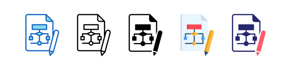 Flowchart Multiple Style Icon Set Collection.  