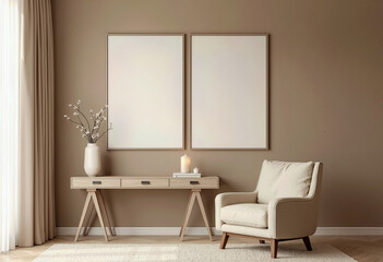 Enhance your living area with a blank canvas, minimalist chair, and elegant table that crafts a sophisticated retreat for reading or contemplative evening moments.