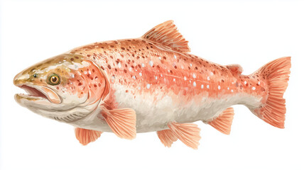 Fototapeta premium Watercolor Illustration of Salmon Fish on White Background