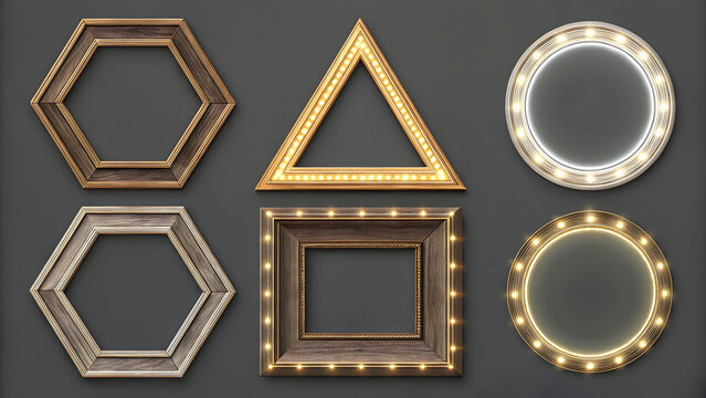 Golden 3D font letter in an ornate, antique gold wooden frame, perfect for a vintage art gallery exhibition