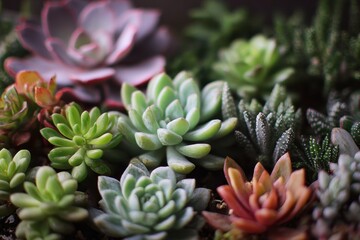 Fototapeta premium Zoomed in image of various succulents