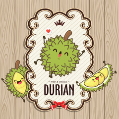 Vintage food poster design with durian character.