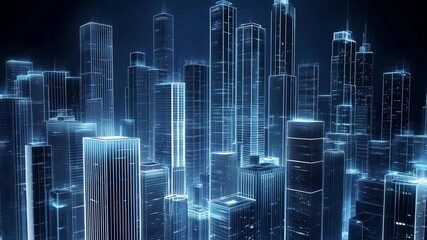 Futuristic digital cityscape glowing with neon lights, showcasing smart city technology, innovation, and urban development in a virtual world.  - Powered by Adobe