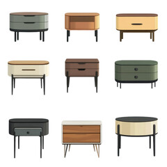 Set of various modern bedside table on isolated transparent cutout PNG Background