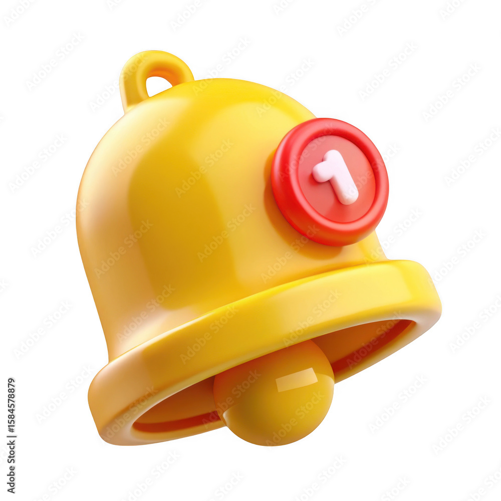 Poster 3d notification bell icon with badge isolated on transparent background