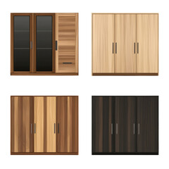 Set of various modern stylish two door wooden on isolated transparent cutout PNG Background