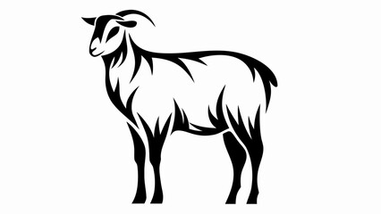 Illustration of a stylized black and white goat with horns in a simple and elegant design style