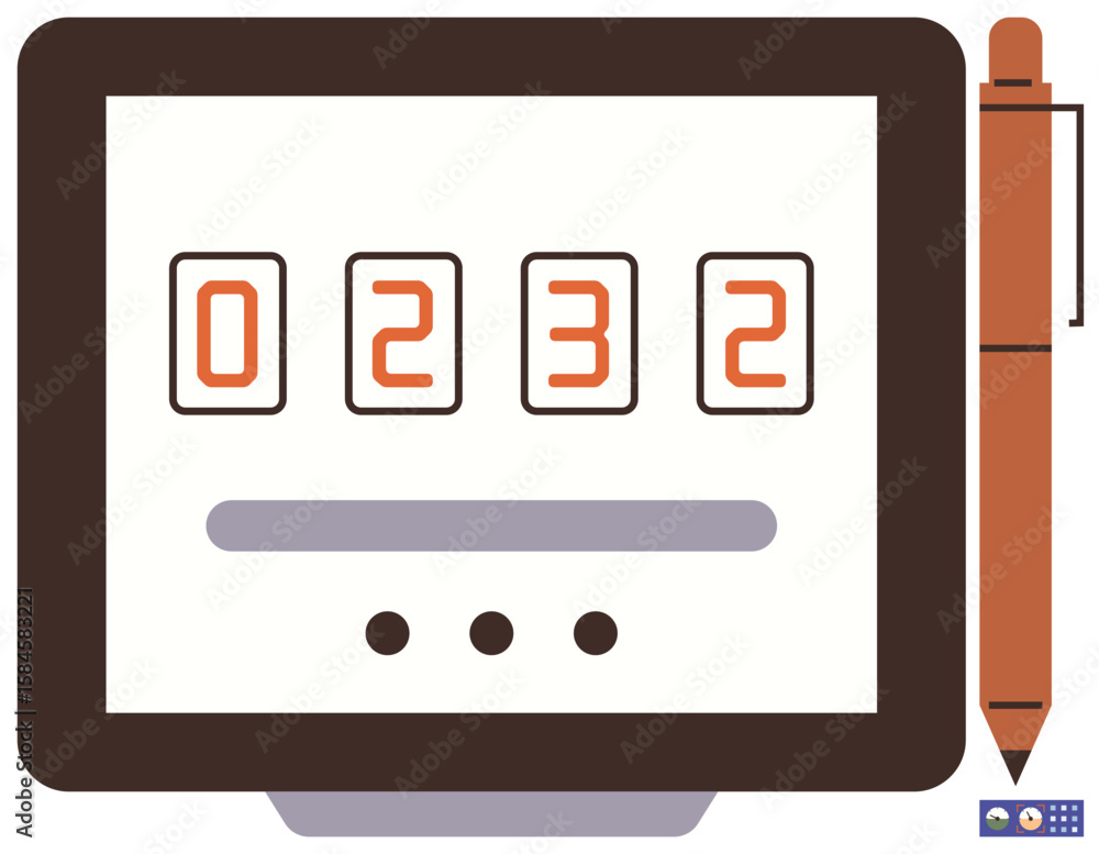 Aufkleber digital counter screen with numeric display, button interface, and pen. ideal for accounting, produc
