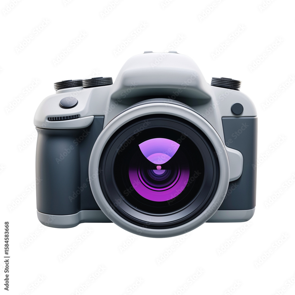 Poster stylized camera icon rendering with playful aesthetic and isolated presentation