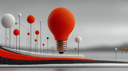 Creative landscape with abstract red bulb design
