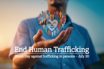 Raise awareness to end human trafficking with a heart of diverse people for World Day against trafficking in persons on July thirtieth.