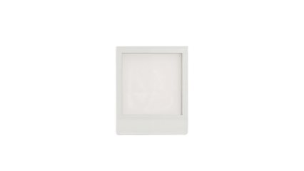A blank, white instant photo frame is centered against a plain white background.