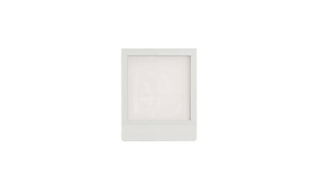 A blank, white instant photo frame is centered against a plain white background.