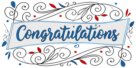 Colorful decorative congratulations banner with swirling accents  