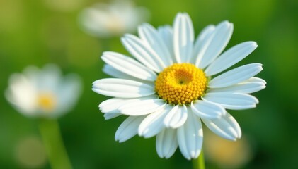 Obraz premium Close-up of single white chamomile flower, fine detail visible , close-up, petals
