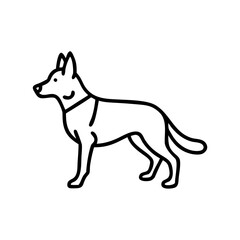 German Shepherd dog standing with a leash in minimalistic style  