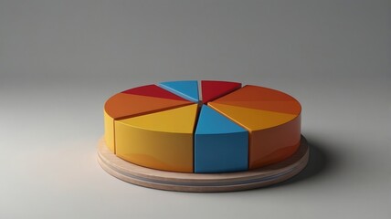 Obraz premium A colorful pie chart with different segments on a wooden base against a plain background