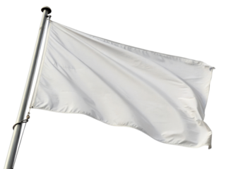 White flag flutters gently in breeze, symbolizing peace and surrender, standing tall against clear sky