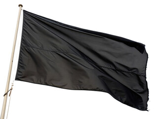 Black flag waves gently in breeze, symbolizing various meanings and emotions, from protest to mourning
