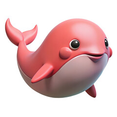 3d cute pink whale character isolated on transparent background