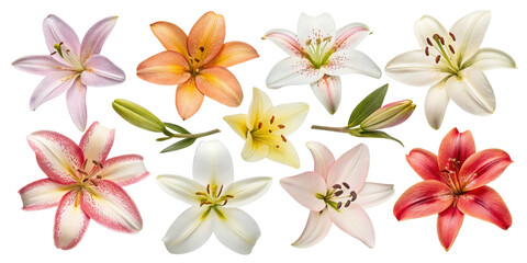Obraz premium Lily flowers in various colors showcase their beauty and elegance, creating vibrant display that captivates senses