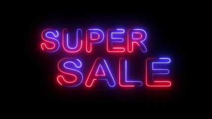 super sale text icon animation glowing neon red and blue color business banner sign font letter word template signboard poster on black background - Powered by Adobe