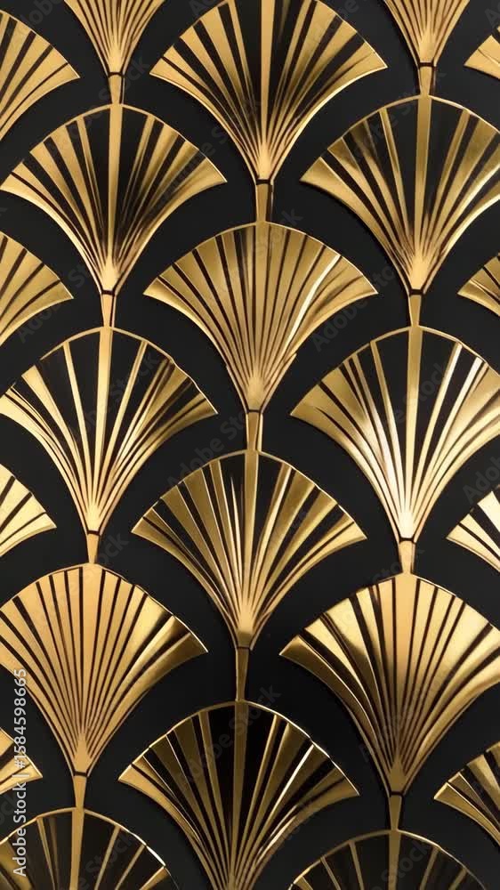 Poster elegant golden fan pattern background with stylized design, retro style elements and geometric symme